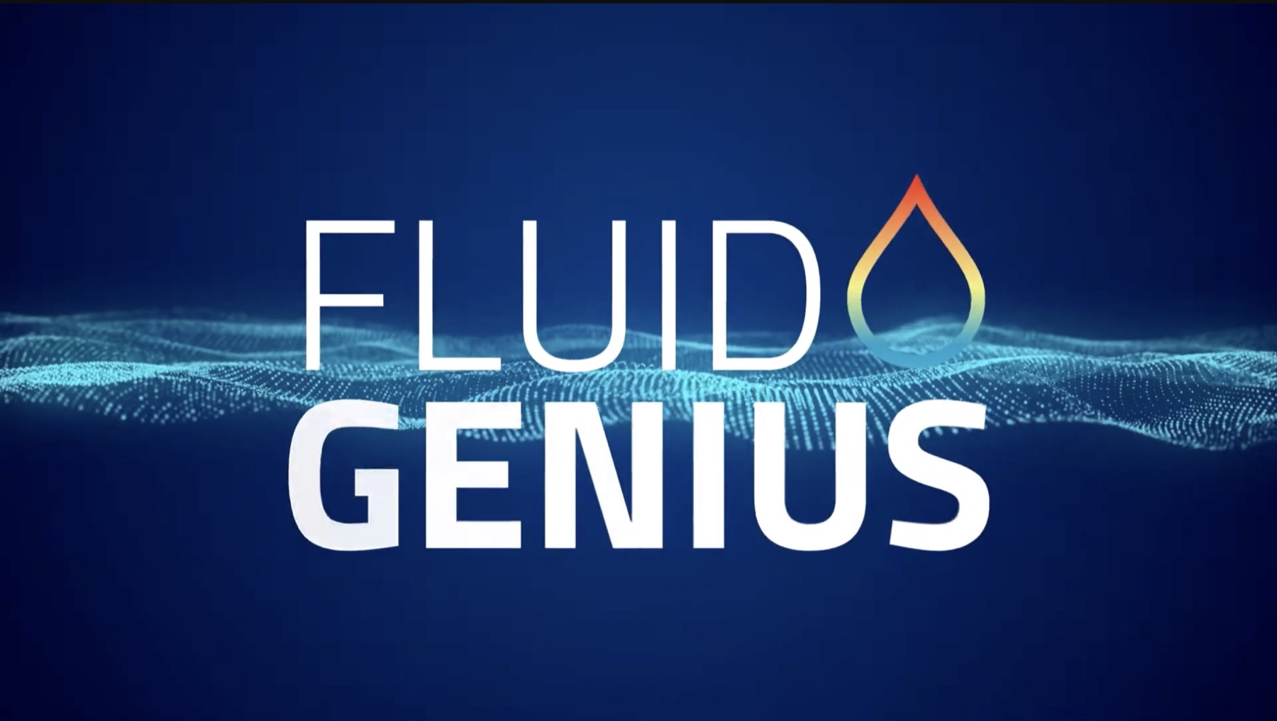 Fluid Genius logo over a blue fluid wave